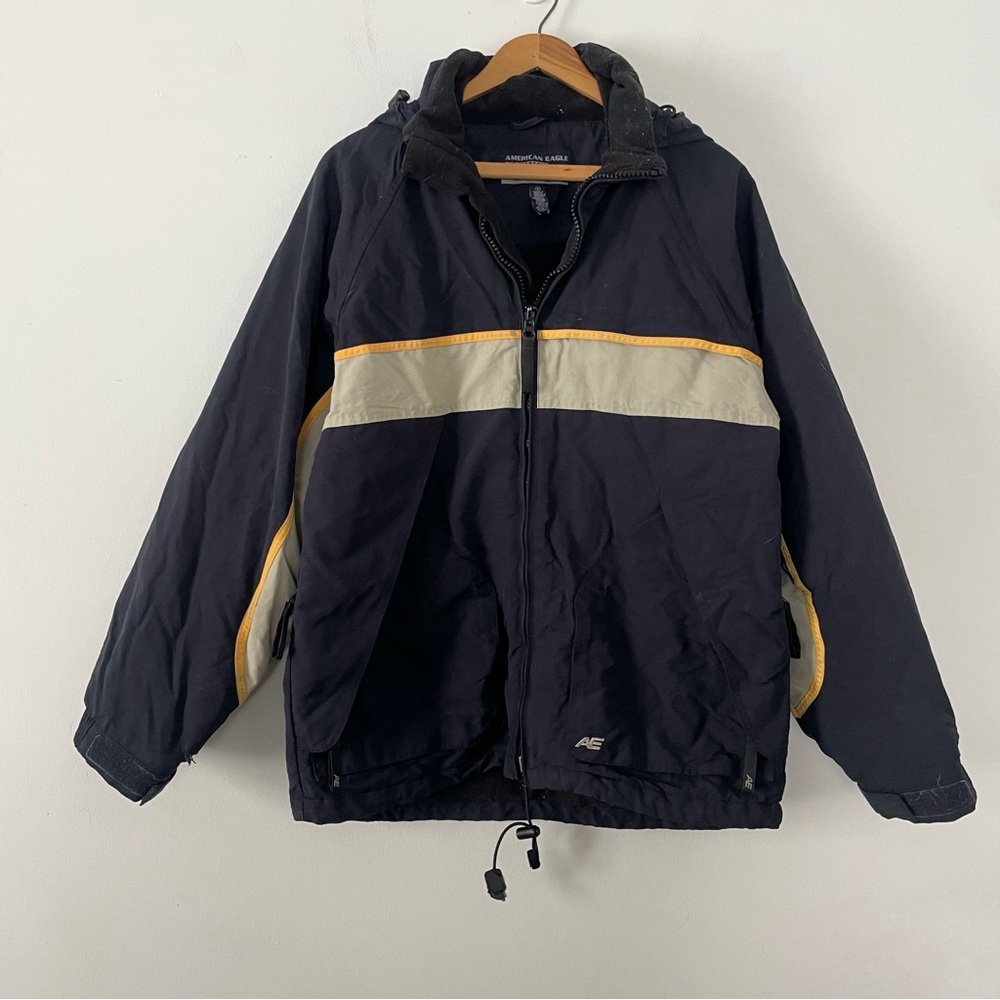 Vintage Y2K American Eagle Navy Tan Yellow Thick Winter Coat Size Small